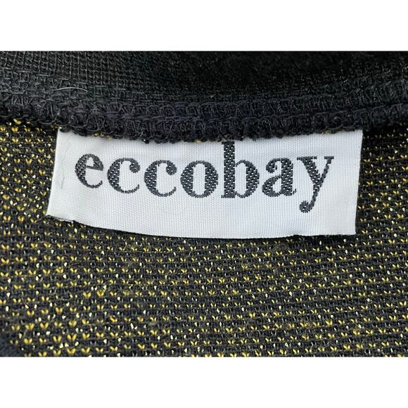 Vintage Eccobay Cardigan Sweater XL Black Gold Floral Preppy Regency Holidays - Picture 5 of 5